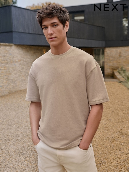 Stone Textured Relaxed Heavyweight 100% Cotton T-Shirt (E86473) | 89 QAR