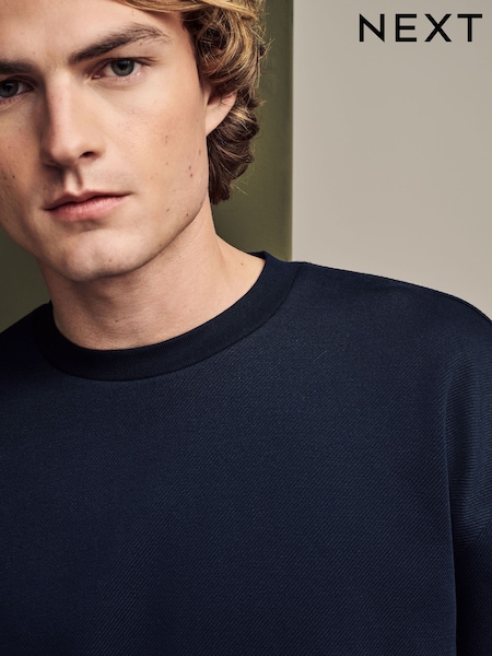 Navy Blue Long Sleeve Ribbed Texture T-Shirt (E86474) | €13