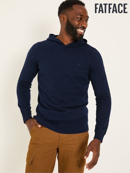 Navy Rye Fine Gauge Knitted Hoodie (E86483) | R$ 490