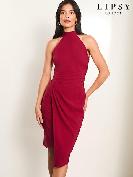 Красный - Lipsy Halter Neck Asymmetrical Bodycon Dress (E86504) | €43