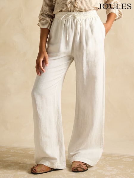 Joules Linen Blend White Trousers (E86510) | R$ 585