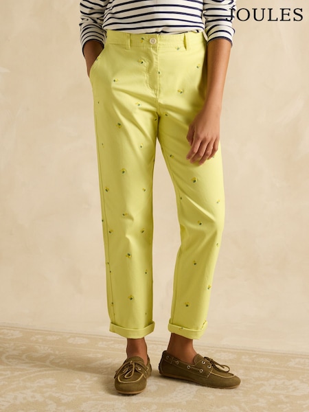 Joules Slim Fit Yellow Lemon Embroidered Chino Trousers (E86517) | R$ 640