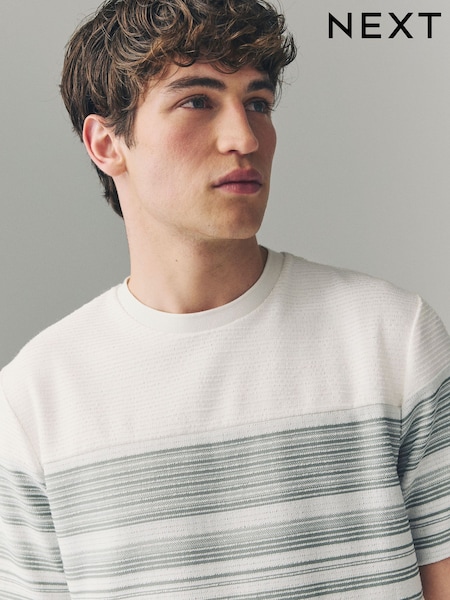 בז'/ירוק - Textured Colour Block T-Shirt (E86536) | ‏76‏₪