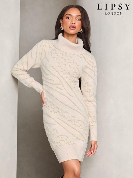 Lipsy Metallic Insert Zebra Knitted Jumper Dress (E86546) | 247 LEI
