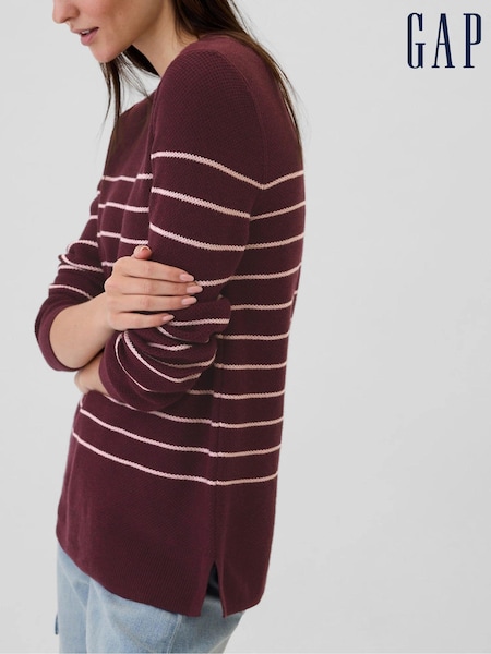 Gap Burgundy Red Ribbed Crew Neck Bella Jumper (E86553) | €20.50