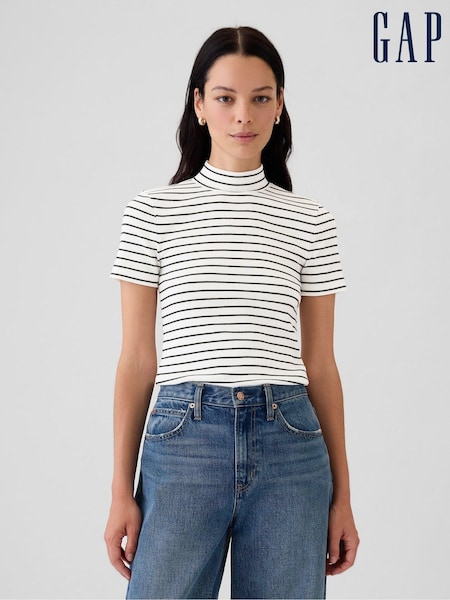 Gap Modern Cotton-modal Ribbed Mock Neck Short Sleeve T-shirt (E86565) | €32