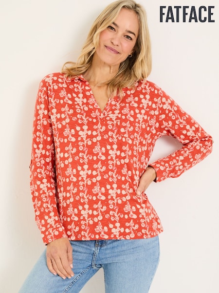 FatFace Paige Burnt Orange Painted Bloom Jersey Shirt (E86581) | €47