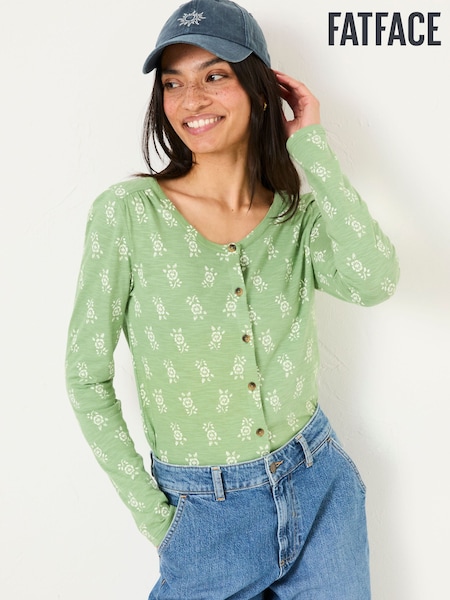 FatFace Leah Green Woodblock Button Through Top (E86582) | € 41