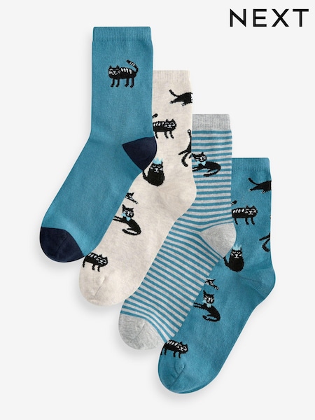 Blue/Grey Cats Ankle Socks 4 Pack (E86618) | AED21