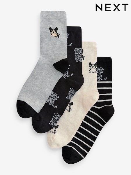 Black/Grey Dogs Ankle Socks 4 Pack (E86621) | AED21