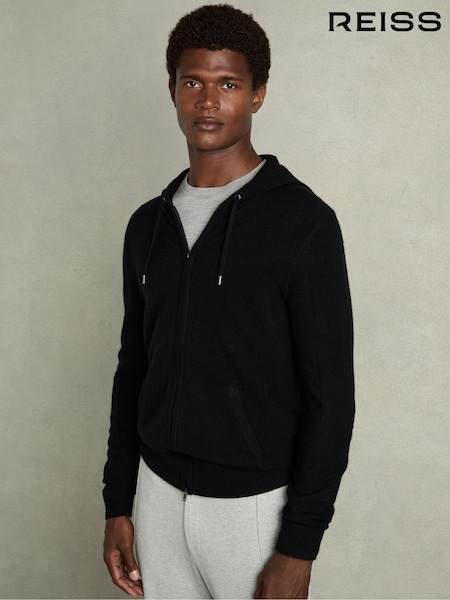 Reiss Black Lindo Wool and Cashmere Zip-Through Hoodie (E86657) | €215