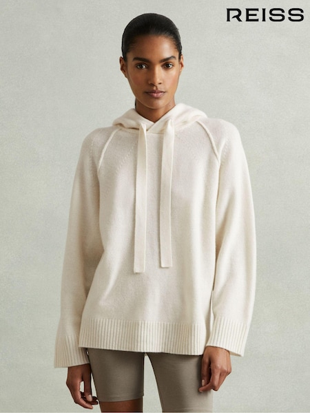 Reiss Cream Charlie Wool-Cashmere Drawstring Hoodie (E86671) | €241