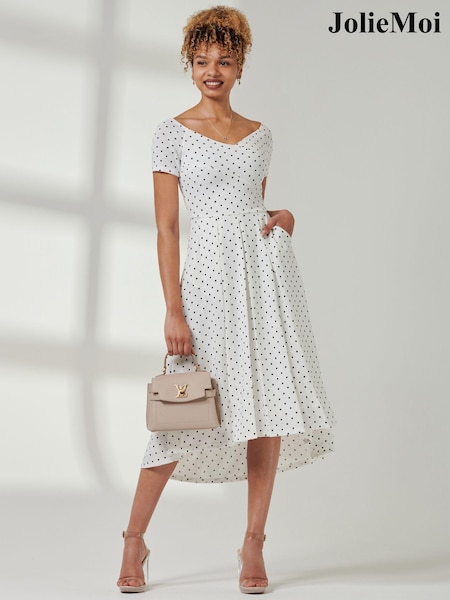 Jolie Moi White Bardot Wrap Front Midi Dress (E86769) | €34