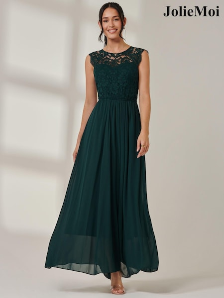 Jolie Moi Green Leanne Cap Sleeve Lace Maxi Dress (E86777) | €44