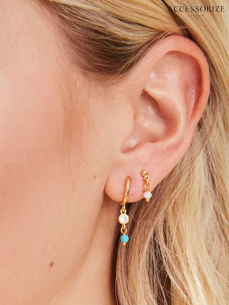 Accessorize Tone 14ct Sparkle Stud Hoop Earrings (E86800) | 83 LEI