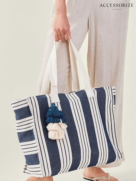 Accessorize Blue Large Stripe Beach Bag (E86807) | €43