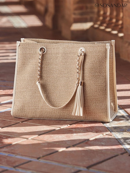 Sosandar Tassel Detail Raffia Tote Bag (E86894) | ‏246‏₪