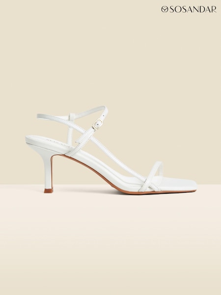 Sosandar White Leather Mid Heel Square Toe Sandals (E86900) | €52