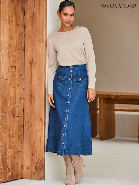 Sosandar Blue Pocket Detail Denim Midi Skirt (E86920) | €73