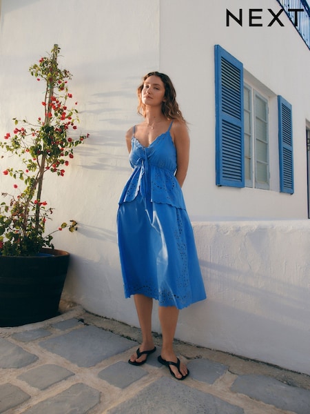 Blue Peplum Broderie Midi Dress (E86955) | €84