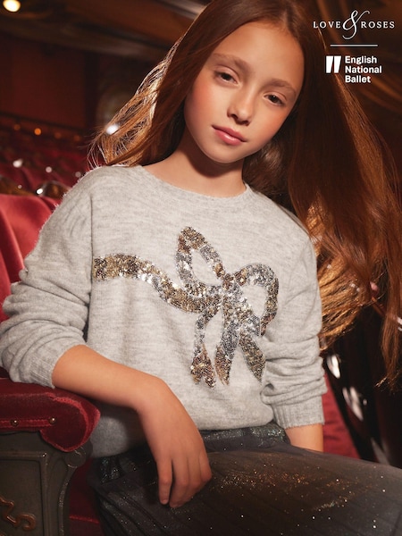 Love & Roses Sequin Bow Jumper (5-16yrs) (E86957) | 100 LEI - 133 LEI