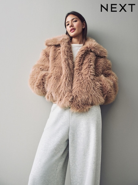 Camel Faux Fur Bomber Jacket (E86959) | 207 QAR
