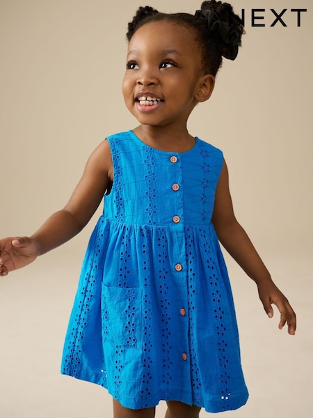 Blue Broderie Sleeveless Pocket Summer Dress (3mths-8yrs) (E86985) | €19 - €24
