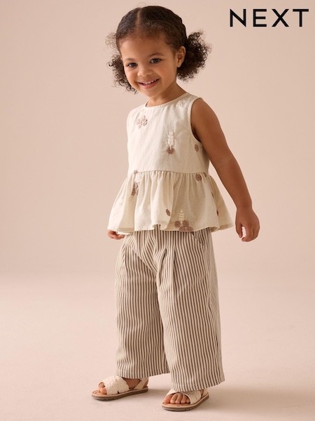 Ecru Cream Embroidered Blouse and Trousers Co-ord Set (3mths-8yrs) (E86990) | 109 QAR - 139 QAR