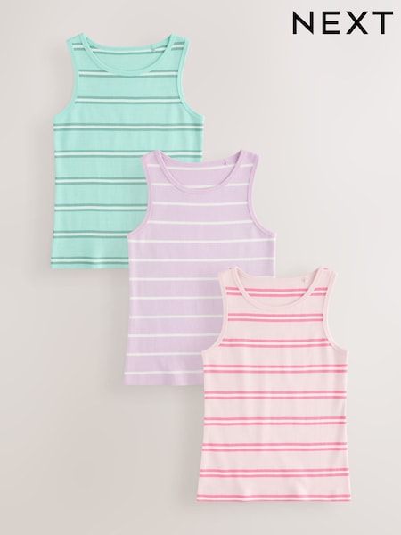 Pink/Blau - 100% Cotton Striped Vests 3 Pack (1.5-16yrs) (E87099) | 13 € - 18 €