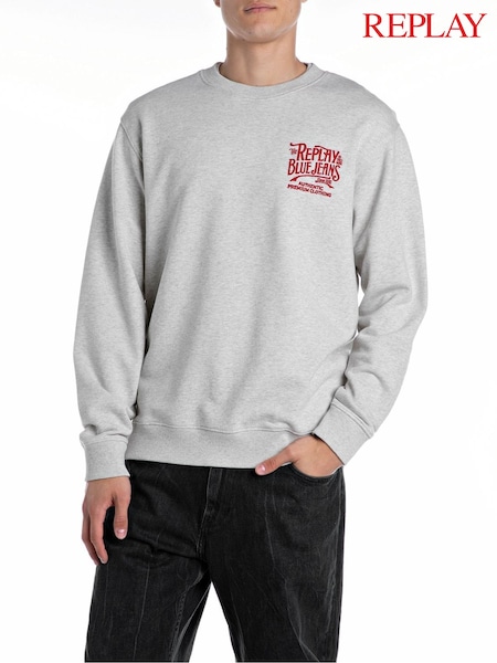 Replay Grey Jeans Embroidered 100% Cotton Sweatshirt (E87182) | R$ 1,285