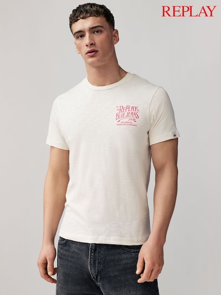 Replay White 100% Cotton Jeans Back Print T-Shirt (E87191) | R$ 545