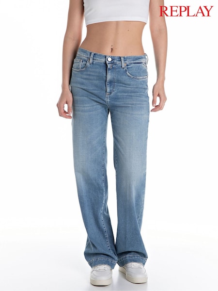 Replay Medium Blue Melja Relaxed Straight Fit Jeans (E87205) | €212