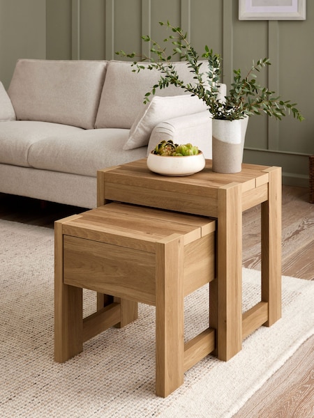 Natural Heath Oak Effect Storage Nest of Tables (E87226) | €275