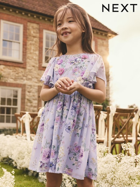 Lila mov - Rochie împodobită cu mâneci înger (3-16ani) (E87245) | 194 LEI - 238 LEI
