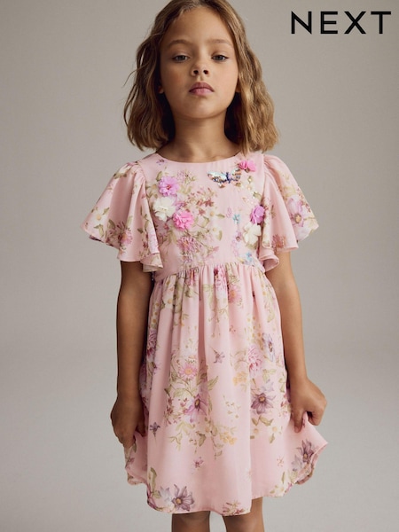 وردي - Angel Sleeve Embellished Dress (3-16yrs) (E87246) | ‏155 ر.س.‏ - ‏191 ر.س.‏