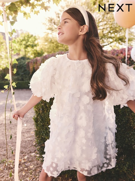 White 3D Floral Occasion Dress (3-16yrs) (E87249) | AED163 - AED193
