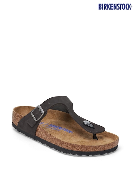 Birkenstock Black Gizeh Oiled Leather Sandals (E87417) | €152