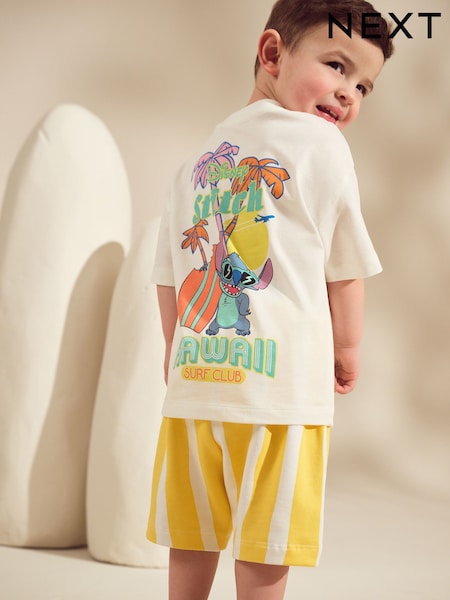 Yellow/White Lilo and Stitch Short Sleeve 100% Cotton T-Shirt and Shorts Set (3mths-8yrs) (E87441) | R$ 155 - R$ 195