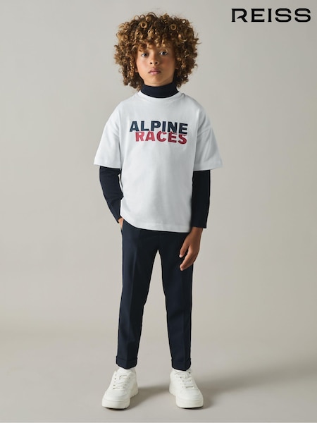 Reiss White/Red/Navy Blake 100% Cotton Jersey Alpine Races Print T-Shirt (E87466) | 162 QAR