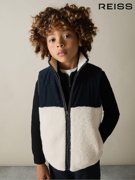 Reiss Navy/White Dutton 9-13 yrs Cotton-Corduroy and Fleece Gilet (E87476) | €94