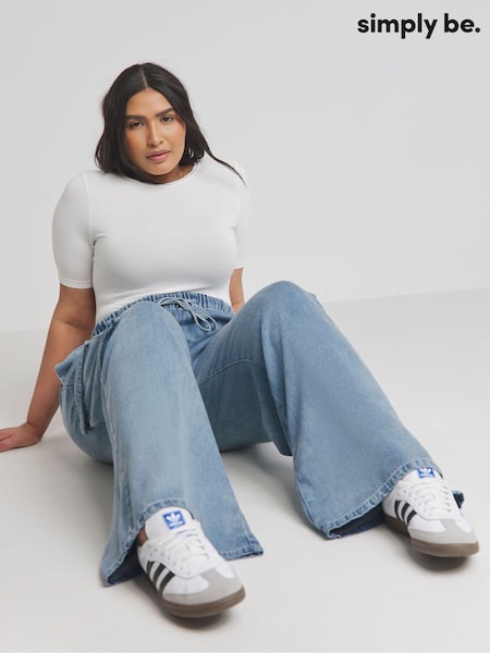 Simply Be Pull On Utility Wide Leg Jeans With 100% Tencel TM Lyocell (E87482) | 208 LEI