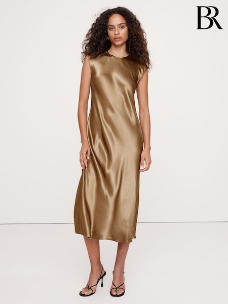 Banana Republic Brown Bias-Cut Satin Midi Dress (E87501) | €55