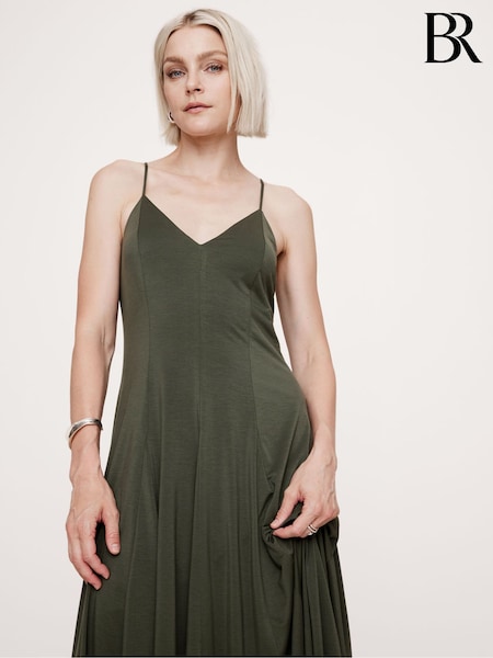 Banana Republic Khaki Green Drapey Jersey Godet Maxi Dress (E87505) | €127