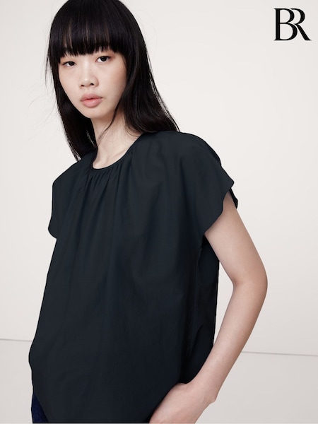 Banana Republic Black Cotton-Silk Tulip-Sleeve Shirt (E87515) | €46