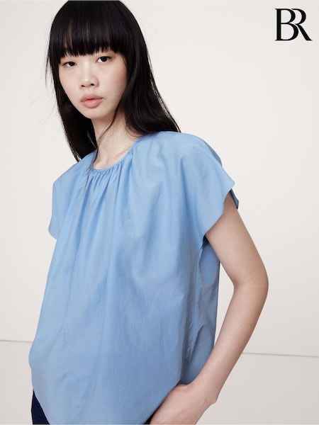 Banana Republic Blue Cotton-Silk Tulip-Sleeve Shirt (E87516) | €46