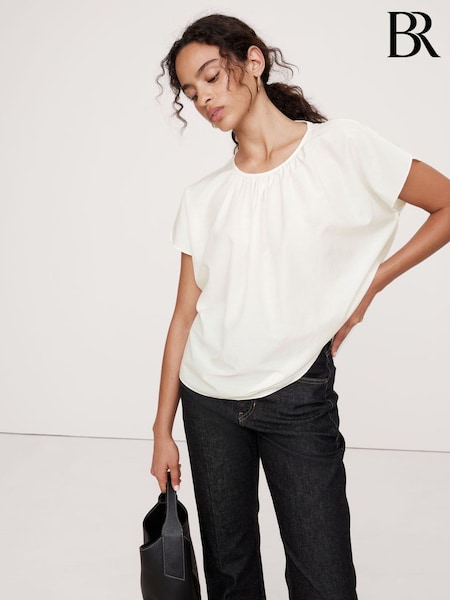Banana Republic White Cotton-Silk Tulip-Sleeve Shirt (E87517) | €46