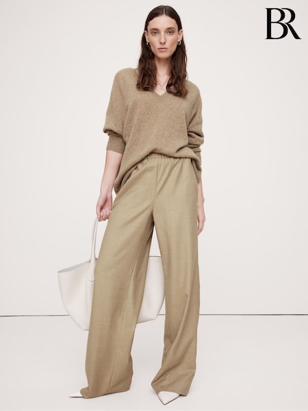 Banana Republic Cream Wool Flannel Pull On Wide-Leg Trousers (E87530) | €77