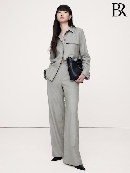 Banana Republic Grey Pull On Wide-Leg Lightweight Wool Flannel Trousers (E87531) | €63