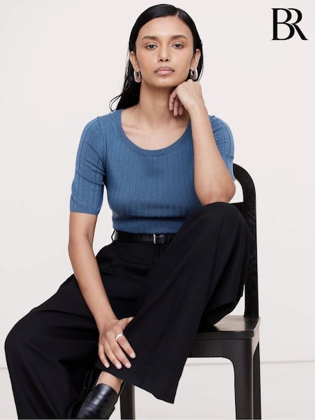 Banana Republic Blue Ribbed Merino Scoop Neck Top (E87554) | €37