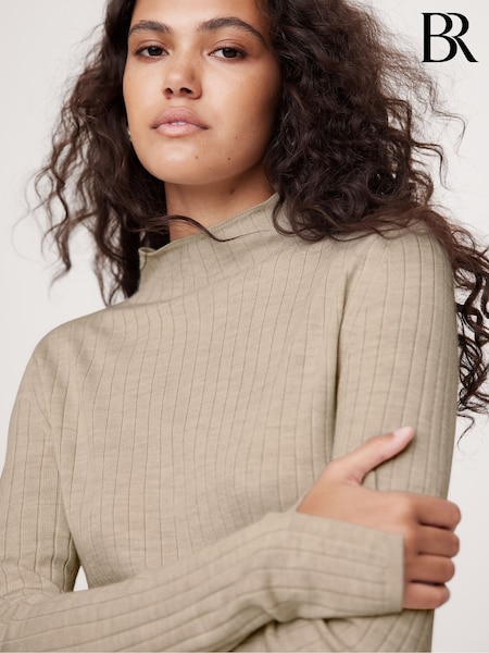 Beige - Banana Republic Merino Wool Ribbed Mock Neck Jumper (E87563) | €118
